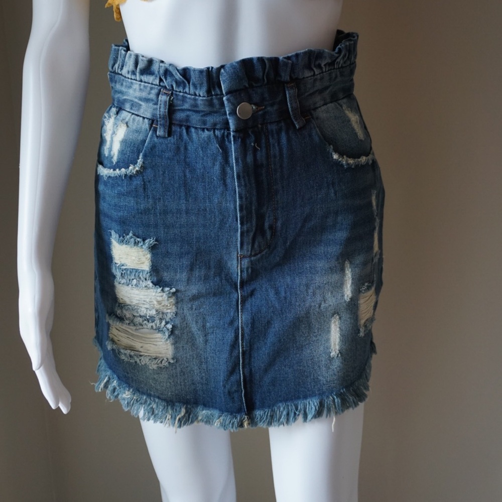 Paper Bag Waist Denim Skirt